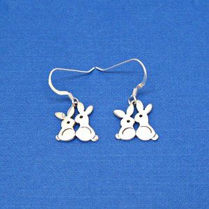 Kissing Bunny Rabbits Earrings Sterling Silver Animal Ear Wires 1997EW